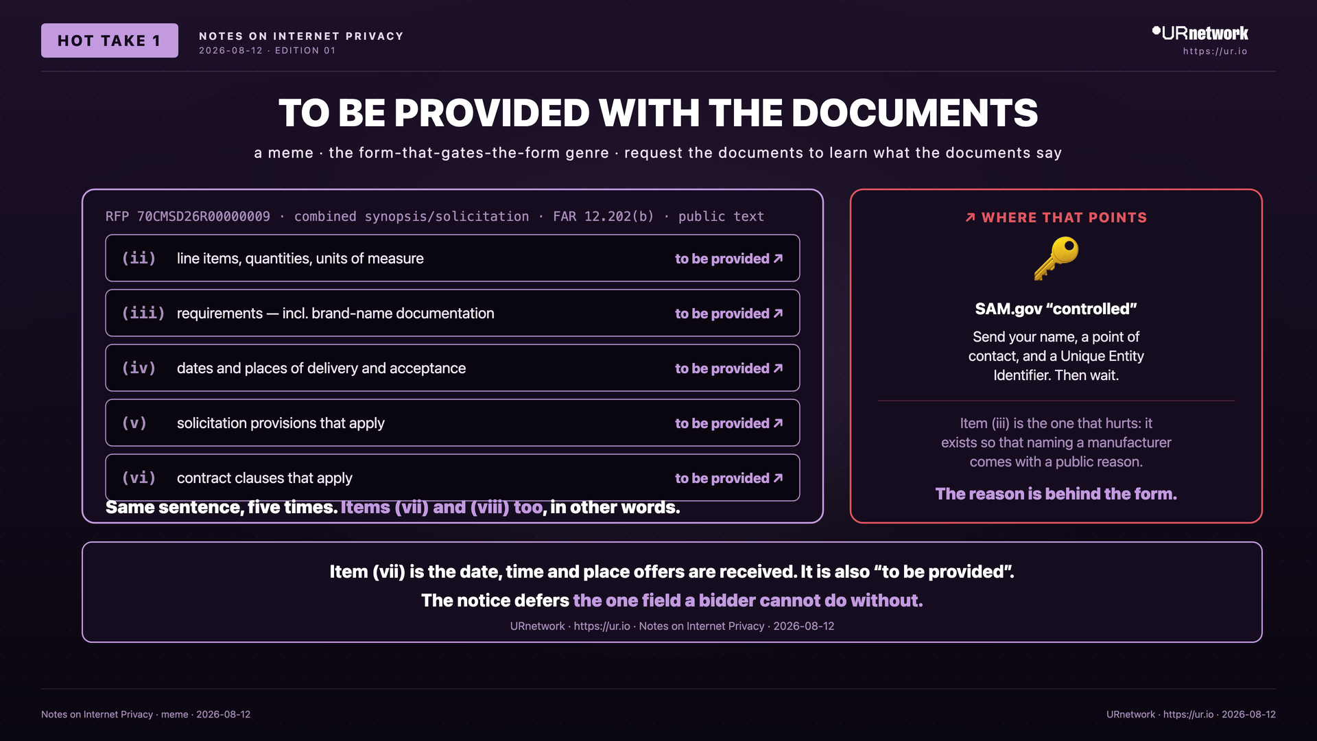 Editorial meme: A notice that cannot state its own deadline has stopped being a public record. TO BE PROVIDED WITH THE DOCUMENTS — a meme · the form-that-gates-the-form genre · request the documents to learn what the documents say